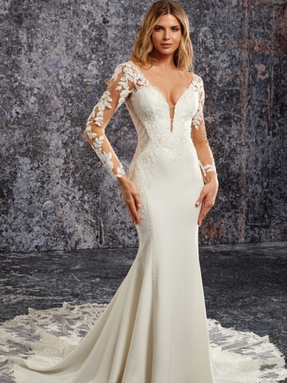 Eddy K Milano Couture Reba Crepe Lace Wedding Dress Gown Size 14
